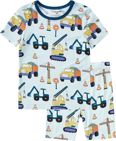 pureborn Baby Viscose from Bamboo Pajama Set Toddler Boys Sleepwear 12M-8Y | Short sleeve, cooling fabric, snug fit, buttery soft, gentle skin touch, stretch, breathable lightweight, silky smooth in Saudi Arabia