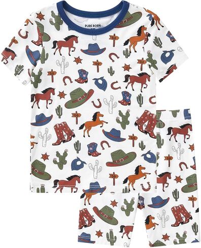 pureborn Baby Viscose from Bamboo Pajama Set Toddler Boys Sleepwear 12M-8Y | Short sleeve, cooling fabric, snug fit, buttery soft, gentle skin touch, stretch, breathable lightweight, silky smooth in Saudi Arabia
