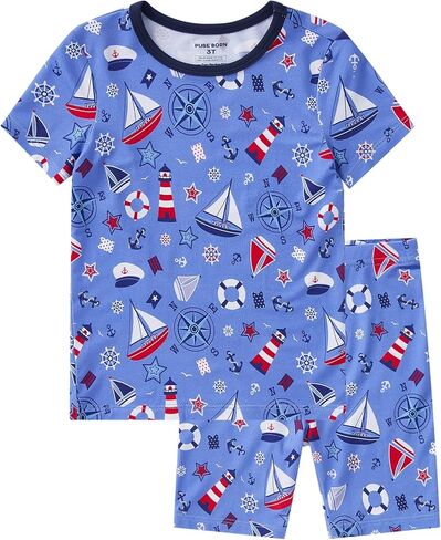 pureborn Baby Viscose from Bamboo Pajama Set Toddler Boys Sleepwear 12M-8Y | Short sleeve, cooling fabric, snug fit, buttery soft, gentle skin touch, stretch, breathable lightweight, silky smooth in Saudi Arabia