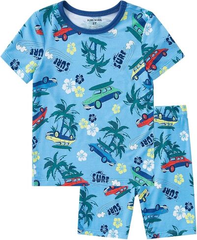 pureborn Baby Viscose from Bamboo Pajama Set Toddler Boys Sleepwear 12M-8Y | Short sleeve, cooling fabric, snug fit, buttery soft, gentle skin touch, stretch, breathable lightweight, silky smooth in Saudi Arabia