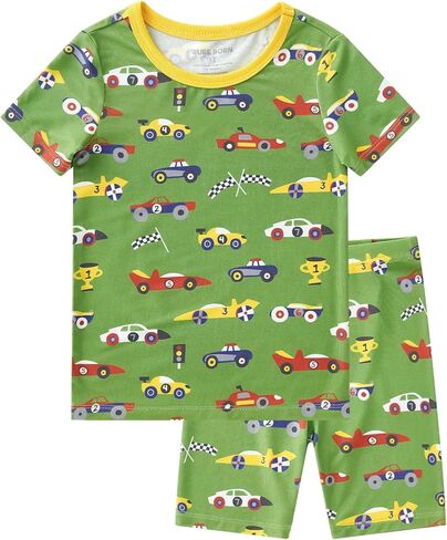 pureborn Baby Viscose from Bamboo Pajama Set Toddler Boys Sleepwear 12M-8Y | Short sleeve, cooling fabric, snug fit, buttery soft, gentle skin touch, stretch, breathable lightweight, silky smooth in Saudi Arabia