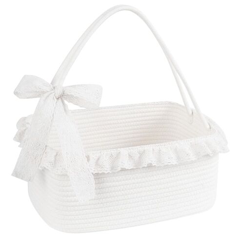 OIAHOMY Gift Basket with Long Handles, Large Woven Baskets for Gifts with Gift Bag, Ribbons and Lace, Cotton Rope Storage Basket for Birthdays, Baby Showers, Picnic, Wedding DIY Presents - White in Saudi Arabia