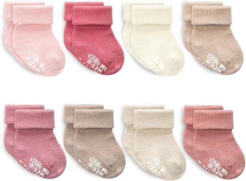 Little Me Baby Socks 16 Pairs | 61% Organic Cotton | Sizes 0-12M & 12-24M | Seamless Toe & Anti-Slip Gripper Sole in Saudi Arabia