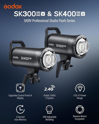 GODOX SK400IIIV (ترقية 2026) ضوء ستروب ستوديو 400 وات GN65، وقت إعادة التدوير 0.1-1.5 ثانية، حامل بوينز، مصباح تشكيل LED، فلاش لاسلكي 2.4 جيجا بايت لتصوير منتجات الاستوديو، الصور الشخصية، لقطات الزفاف in Kuwait