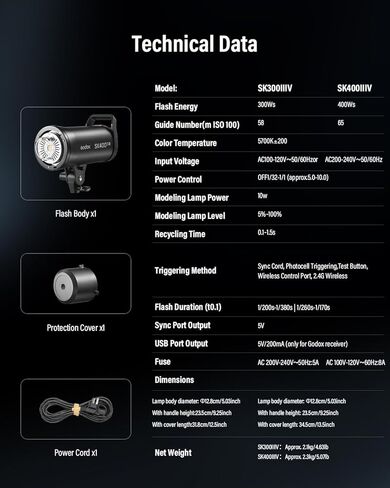 GODOX SK400IIIV (ترقية 2026) ضوء ستروب ستوديو 400 وات GN65، وقت إعادة التدوير 0.1-1.5 ثانية، حامل بوينز، مصباح تشكيل LED، فلاش لاسلكي 2.4 جيجا بايت لتصوير منتجات الاستوديو، الصور الشخصية، لقطات الزفاف in Kuwait