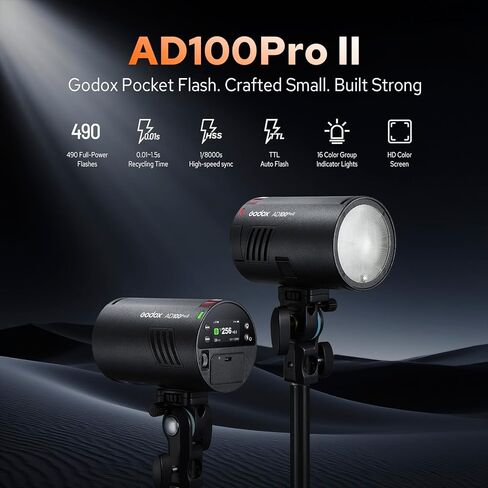 Godox AD100 Pro II AD100Pro II جيب فلاش ستروب خارجي، 100Ws 2.4G TTL 1/8000s HSS Monolight، إعادة تدوير 0.01-1.5s، 490 ومضة طاقة كاملة، مصباح تشكيل LED، GODOX AD 100 Pro II مع مؤشر اللون in Kuwait