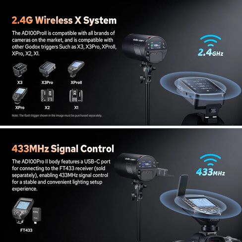 Godox AD100 Pro II AD100Pro II جيب فلاش ستروب خارجي، 100Ws 2.4G TTL 1/8000s HSS Monolight، إعادة تدوير 0.01-1.5s، 490 ومضة طاقة كاملة، مصباح تشكيل LED، GODOX AD 100 Pro II مع مؤشر اللون in Kuwait