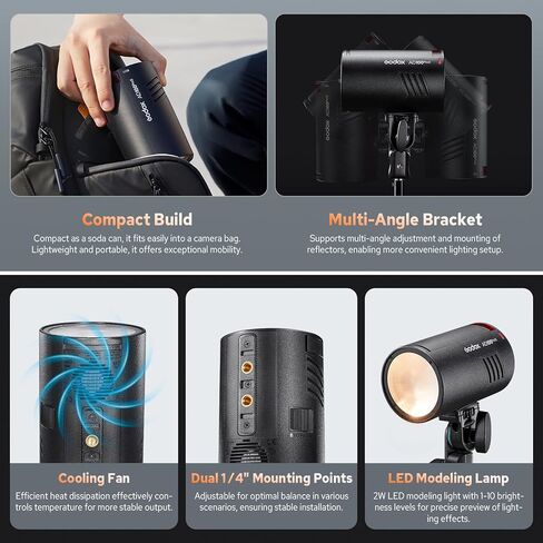 Godox AD100 Pro II AD100Pro II جيب فلاش ستروب خارجي، 100Ws 2.4G TTL 1/8000s HSS Monolight، إعادة تدوير 0.01-1.5s، 490 ومضة طاقة كاملة، مصباح تشكيل LED، GODOX AD 100 Pro II مع مؤشر اللون in Kuwait