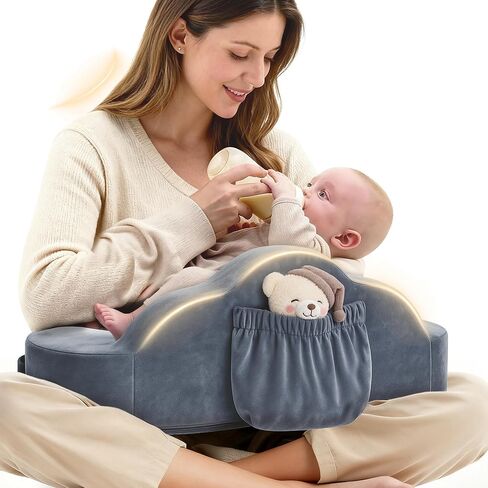 Jaxmoon Nursing Pillows for Breastfeeding, Soft Memory Foam Breastfeeding Pillow, Baby Feeding Pillow for New Mom, Lactation Pillow with Adjustable Waist Strap, Storage Pocket, Removable Cover, Grey in Kuwait