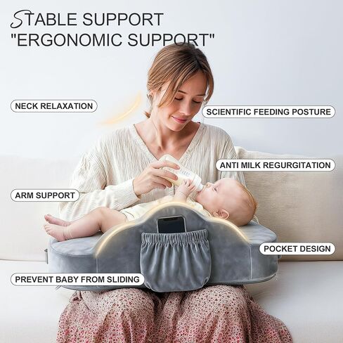 Jaxmoon Nursing Pillows for Breastfeeding, Soft Memory Foam Breastfeeding Pillow, Baby Feeding Pillow for New Mom, Lactation Pillow with Adjustable Waist Strap, Storage Pocket, Removable Cover, Grey in Kuwait