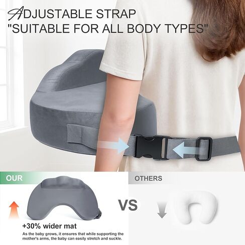 Jaxmoon Nursing Pillows for Breastfeeding, Soft Memory Foam Breastfeeding Pillow, Baby Feeding Pillow for New Mom, Lactation Pillow with Adjustable Waist Strap, Storage Pocket, Removable Cover, Grey in Kuwait