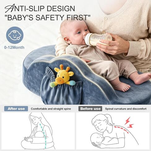Jaxmoon Nursing Pillows for Breastfeeding, Soft Memory Foam Breastfeeding Pillow, Baby Feeding Pillow for New Mom, Lactation Pillow with Adjustable Waist Strap, Storage Pocket, Removable Cover, Grey in Kuwait