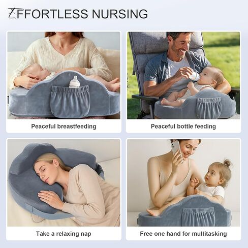 Jaxmoon Nursing Pillows for Breastfeeding, Soft Memory Foam Breastfeeding Pillow, Baby Feeding Pillow for New Mom, Lactation Pillow with Adjustable Waist Strap, Storage Pocket, Removable Cover, Grey in Kuwait