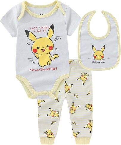 Pokemon Baby Boys Bodysuit Bib and Pants 3 Piece Set for Newborn Infants in Kuwait