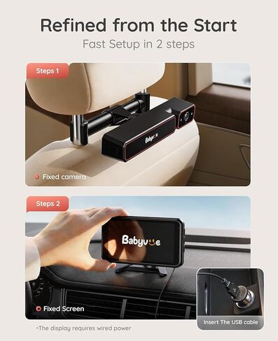Babyvue BV6PRO Wireless Dual Car Camera Baby Monitor Fast Setup, HD1080P Spilt-Screen Baby Car Monitor for 2 Kids, Auto IR Night Vision Backseat Camera for Newborns Gift in Kuwait