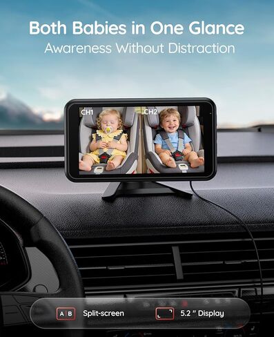 Babyvue BV6PRO Wireless Dual Car Camera Baby Monitor Fast Setup, HD1080P Spilt-Screen Baby Car Monitor for 2 Kids, Auto IR Night Vision Backseat Camera for Newborns Gift in Kuwait