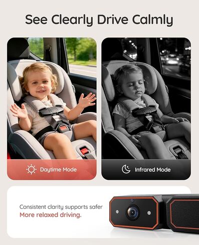 Babyvue BV6PRO Wireless Dual Car Camera Baby Monitor Fast Setup, HD1080P Spilt-Screen Baby Car Monitor for 2 Kids, Auto IR Night Vision Backseat Camera for Newborns Gift in Kuwait