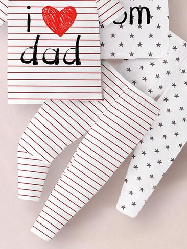 Girls' 2-Piece Outfit Sets, Stripe Dad & Star Mom Love Print, Matching Top and Pants Set in Saudi Arabia