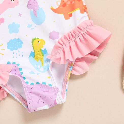 Baby Girl Strappy Swimsuit, Infant One-Piece Ruffle Bathing Suit with Sun Hat for Beach & Water Play 3M-4T in Kuwait