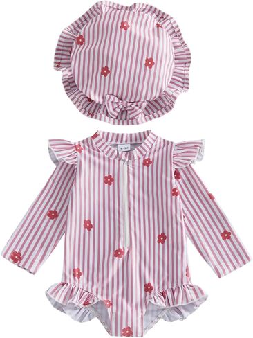 ZyHwShine Toddler Girl Swimsuit 4th of July One Piece Swimsuit Romper with Hat Girl Bathing Suit Kids Girl Beach Rash Guard in Kuwait