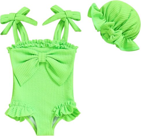 Baby Girl Strappy Swimsuit, Infant One-Piece Ruffle Bathing Suit with Sun Hat for Beach & Water Play 3M-4T in Kuwait