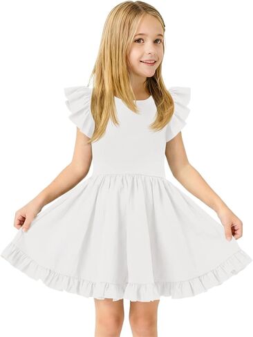 Haloumoning Toddler Baby Girl Summer Dress Little Kids Cute Ruffle Sleeve A-Line Flowy Beach Dresses 9M-8Y in Kuwait