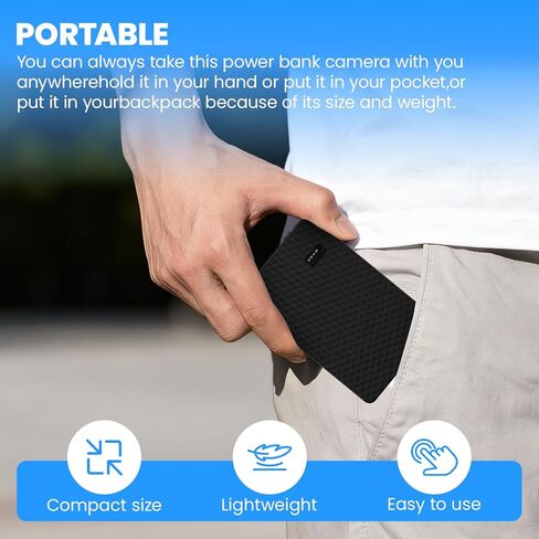 Hidden Camera Portable Charger 2K Full HD Cameras with WiFi and Night Vision 5000mAh Battery Wireless Mini Nanny Cam for Home Security Indoor Motion Detection in Kuwait