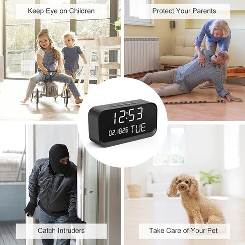 Clock Camera – Nanny Cam with 1080P HD Video, AI Motion Detection, Night Vision, Dual-Band 2.4/5GHz WiFi, Bluetooth Setup, Local & Cloud Storage, Indoor Security Camera for Home & Office in Kuwait