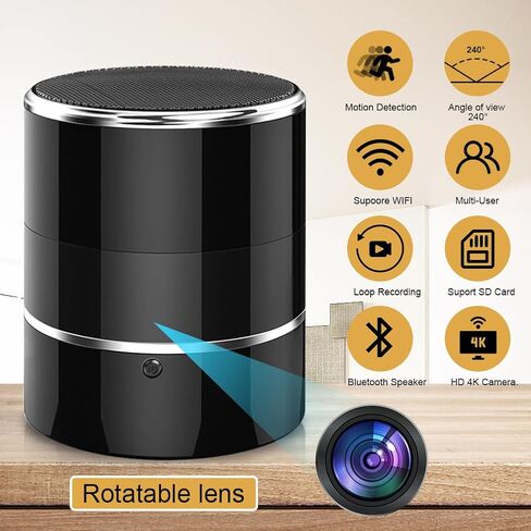 Hidden Spy WiFi Camera in Bluetooth Speaker with 240° Viewing Angle,Hd 1080P,Wireless Security Cameras,Nanny Cams Phone App,Motion Activated for Home Offices Store(2.4G /5G) in Kuwait