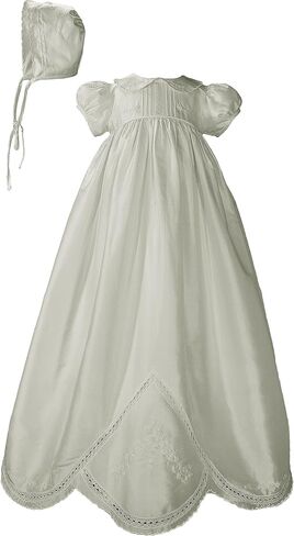 Girls White Silk Dupioni Dress Christening Gown Baptism Gown with Hand Embroidery in Kuwait