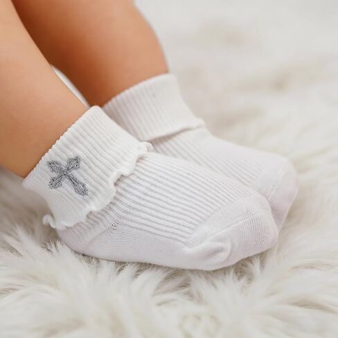 Baby Baptism Outfit Accessories Set for Girls, Christening Bib with Headband & Socks, 100% Cotton Embroidered Cross Baptism Gift Set for Newborn Infant Baby Girl in Kuwait