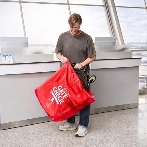 J.L. Childress Gate Check Travel Bag for Compact-Fold Strollers - For Airplane Gate Check, Fits Most Single, Compact Fold Travel Strollers, Airport Accessories, Flying Essentials - Red in Kuwait