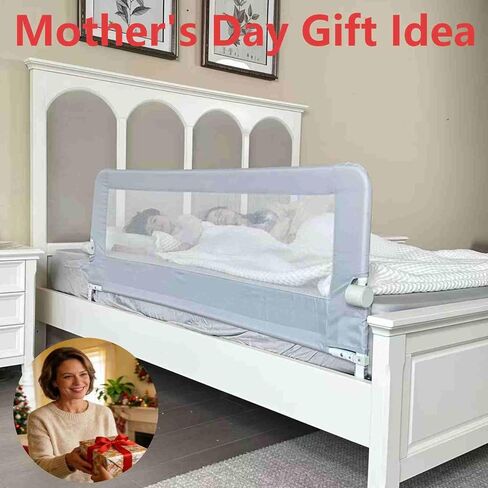 Grelife Foldable Bed Rail for Toddlers, Tall Toddler Bed Rails for Twin, Full, Queen Bed, Baby Bed Rail Guard with Reinforced Metal Frame & Breathable Mesh (1, Gray, 59.0") in Kuwait