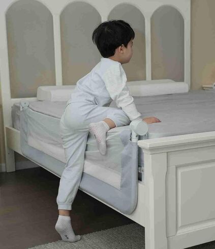 Grelife Foldable Bed Rail for Toddlers, Tall Toddler Bed Rails for Twin, Full, Queen Bed, Baby Bed Rail Guard with Reinforced Metal Frame & Breathable Mesh (1, Gray, 59.0") in Kuwait