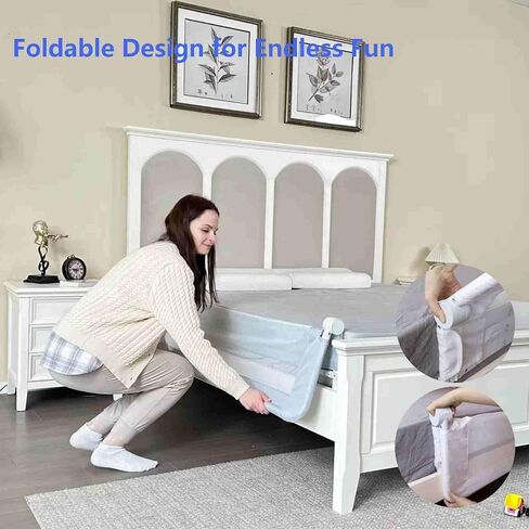 Grelife Foldable Bed Rail for Toddlers, Tall Toddler Bed Rails for Twin, Full, Queen Bed, Baby Bed Rail Guard with Reinforced Metal Frame & Breathable Mesh (1, Gray, 59.0") in Kuwait