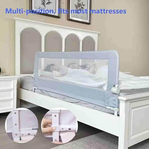 Grelife Foldable Bed Rail for Toddlers, Tall Toddler Bed Rails for Twin, Full, Queen Bed, Baby Bed Rail Guard with Reinforced Metal Frame & Breathable Mesh (1, Gray, 59.0") in Kuwait