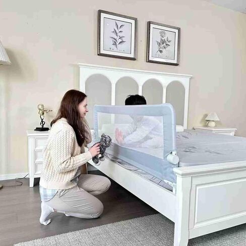 Grelife Foldable Bed Rail for Toddlers, Tall Toddler Bed Rails for Twin, Full, Queen Bed, Baby Bed Rail Guard with Reinforced Metal Frame & Breathable Mesh (1, Gray, 59.0") in Kuwait