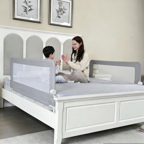 Grelife Foldable Bed Rail for Toddlers, Tall Toddler Bed Rails for Twin, Full, Queen Bed, Baby Bed Rail Guard with Reinforced Metal Frame & Breathable Mesh (1, Gray, 59.0") in Kuwait