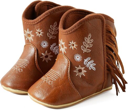 Jastore Baby Girls Cowboy Boots Infant Western Flower Booties Toddler Soft Sole Non-Slip First Walker Crib Shoes in Saudi Arabia