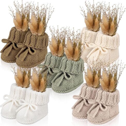 Jiuguva 5 مجموعة من زخارف طاولة استحمام الأطفال من الكروشيه مع مجموعة زهور صغيرة مجففة من عشب البامباس لكشف الجنس عن حضانة الأطفال حديثي الولادة، قطع مركزية لطاولة بوهو، ديكور الحفلات in Kuwait