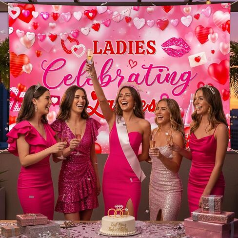 Ladies Celebrating Ladies Backdrop Banner, Galentines Day Photo Background with Lips Heels, Girls Night and Galentines Party Decorations (Happy Galentine's Day) in Kuwait