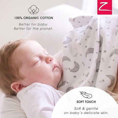Zutano Newborn Unisex Gift Set | 5 Pack Organic Burp Cloths and Cotton, Stay-On Baby Booties, Bundle, Heather Gray & Moons, 6M in Kuwait