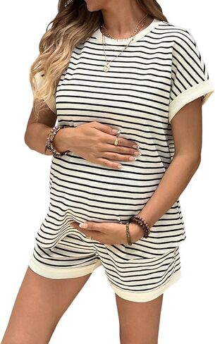Maternity Biker Short Set, Summer Pregnancy Outfits, 2 Piece Lounge Wear for Women in Kuwait