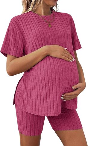Maternity 2 Piece Summer Outfit, Short Lounge Set for Pregnant Women, Casual Wear in Kuwait