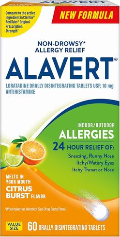 Alavert Allergy 24 Hour Relief, Citrus Burst Flavor, Orally Disintegrating Allergy Tablets, Non-drowsy Antihistamine, Loratadine 10mg, 18 Count in Saudi Arabia
