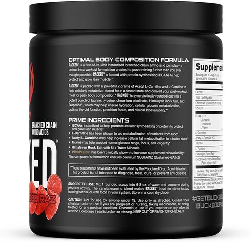 Bucked Up- BCAA RACKED™ Branch Chained Amino Acids | L-Carnitine, Acetyl L-Carnitine, GBB | Post Workout Recovery, Protein Synthesis, Lean Muscle BCAAs That You Can Feel! 30 Servings (Blood Raz) in Saudi Arabia