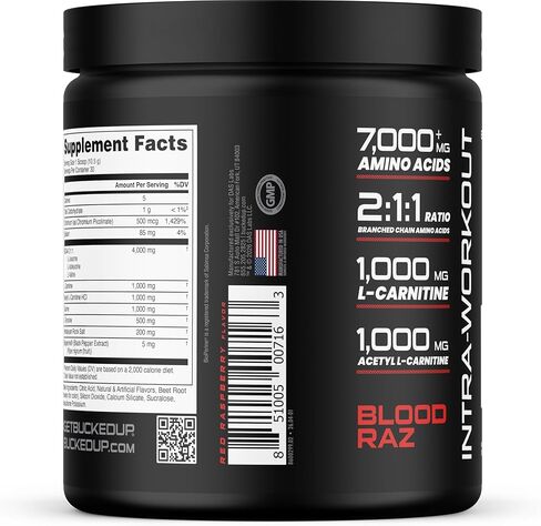 Bucked Up- BCAA RACKED™ Branch Chained Amino Acids | L-Carnitine, Acetyl L-Carnitine, GBB | Post Workout Recovery, Protein Synthesis, Lean Muscle BCAAs That You Can Feel! 30 Servings (Blood Raz) in Saudi Arabia