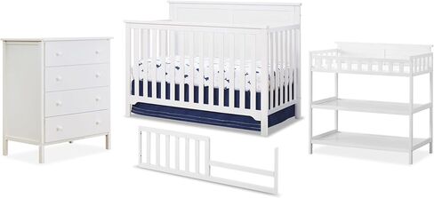 SORELLE FURNITURE Baby Bundle 4-Piece Nursery Set with 4-in-1 Convertible Crib, 4-Drawer Dresser, Changing Table and Toddler Rail, Furniture Made of Wood, Finish, Nursery Furniture Set -White in Kuwait