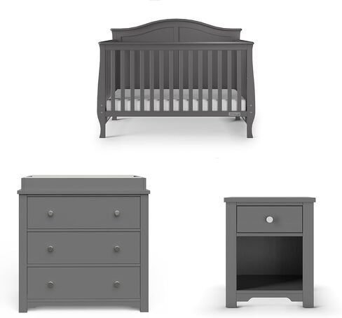 Child Craft Camden Crib, Dresser, and Nightstand Nursery Set, 3-Piece, Includes 4-in-1 Convertible Crib, 3 Drawer Dresser, and Nightstand, Grows with Your Baby (Cool Gray) in Kuwait