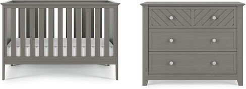 Child Craft Atwood Crib and Dresser Nursery Set, 2-Piece, Includes 3-in-1 Convertible Crib and 3-Drawer Dresser, Grows with Your Baby (Lunar Gray) in Saudi Arabia